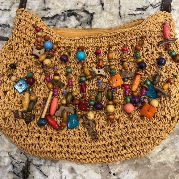 Cappelli Straworld Boho Crossbody Bag Purse Beads Stones Charms - Picture 2 of 7